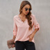 v-neck stitching long-sleeved solid color lace top NSSI118237