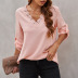 v-neck stitching long-sleeved solid color lace top NSSI118237