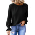 round neck ruffled-long sleeve solid color top NSSI118241