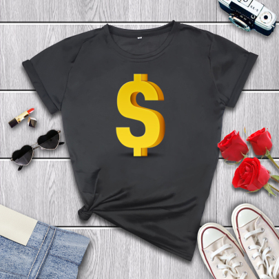 Dollar Symbol Pattern Printing Short-sleeved Slim Round Neck T-shirt NSYID122261