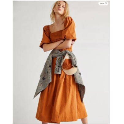 Orange Puff Short-sleeved Square Neck Backless Long Dress NSYJN118187
