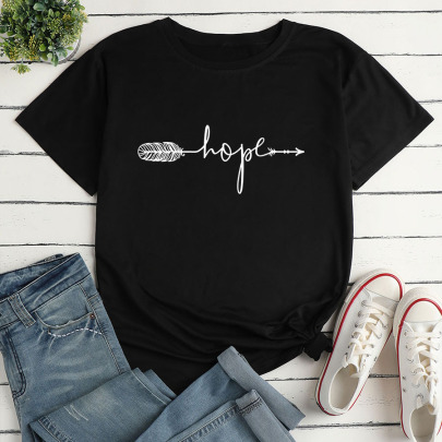 Personalized Letter Print Short Sleeve Loose T-Shirt NSYAY122737
