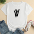 letter double V pattern print Casual and simple short-sleeved round neck T-shirt NSYID122733
