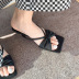 square head bow solid color pu leather high-heel slippers NSZLX118300
