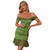 solid color slanted breast wrapping mid-waist dress NSWX118318
