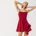 solid color waist ruffle stitching slip dress NSWX118320