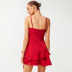 solid color waist ruffle stitching slip dress NSWX118320