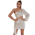one-shoulder asymmetric open-waist tassel prom dress NSWX118325