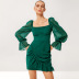 square neck petal sleeve chiffon ruffle dress NSWX118329
