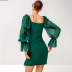 square neck petal sleeve chiffon ruffle dress NSWX118329