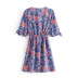 spring short-sleeved V-neck waist-girding floral print dress  NSXFL118362