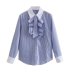 spring blue long-sleeved bow-trimmed striped shirt NSXFL118363