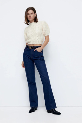 Puff Sleeve Slim Short Solid Color Knitted Sweater NSYJN118462