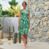 Summer Sleeveless V-neck Print knotted mid-length Dress  NSHYG118504