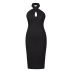 sexy solid color sleeveless cross halterneck backless knitted dress  NSHYG118507