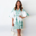 summer retro V-neck lantern short-sleeved print short dress  NSHYG118508