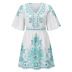 summer retro V-neck lantern short-sleeved print short dress  NSHYG118508