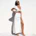 spring solid color beach chiffon short-sleeved top and slit skirt set NSHYG118510