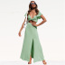 spring solid color beach chiffon short-sleeved top and slit skirt set NSHYG118510