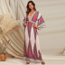 spring deep V-neck wide long-sleeved Indian print dress NSHYG118511
