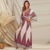 spring deep V-neck wide long-sleeved Indian print dress NSHYG118511