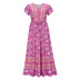 summer Retro short-sleeved v-neck slim long floral dress  NSHYG118513
