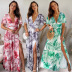 Summer short-sleeved v-neck Print Slit Dress  NSHYG118516