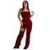 summer solid color tube top ruffled vest and pants two-piece set  NSMYF118591