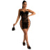 vestido corto de tirantes con perspectiva de costura de encaje de color sólido de verano NSMYF118593