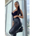 elastic tight slit solid color PU leather pants NSDLY118614