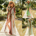 mid-length sleeve slit loose striped sunscreen beach outdoor cover-ups NSLM118631