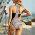 zipper printing backless sleeveless slim one-piece swimsuit NSLM118633
