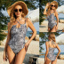 printing hanging neck sling backless one-piece swimsuit NSLM118637