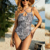 printing hanging neck sling backless one-piece swimsuit NSLM118637