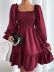 square collar long sleeve ruffle high waist slim solid color dress NSNCK118643