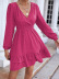V-neck long-sleeved ruffled slim solid color dress NSNCK118644