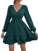 V-neck long-sleeved ruffled slim solid color dress NSNCK118644