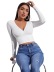v-neck long sleeve tight short solid color top NSNCK118646
