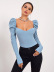 bubble long-sleeved low-cut slim solid color top NSNCK118651