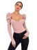 bubble long-sleeved low-cut slim solid color top NSNCK118651