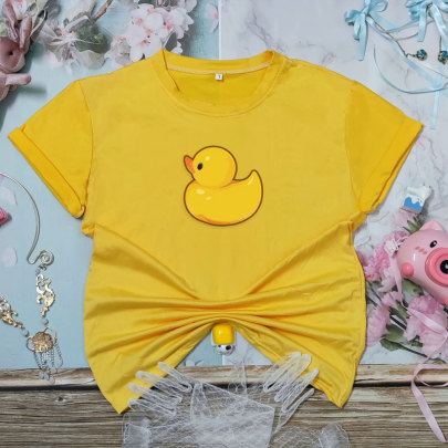 Little Yellow Duck Print Short-sleeved Simple Round Neck T-shirt  NSYIS122729