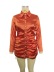 orange long-sleeved lapel single-breasted pleated shirt dress NSSD118681
