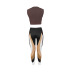 winter brown sleeveless round neck top and color matching pants two-piece set  NSSD118684