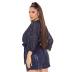 long-sleeved V-neck sequined lace-up shorts jumpsuit  NSDLY118698
