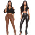 sexy high-waist high elastic micro-horn side slit PU leather pants   NSDLY118701