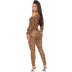 oblique shoulder long-sleeved lace-up slim leopard print jumpsuit NSDLY118711