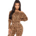 oblique shoulder long-sleeved lace-up slim leopard print jumpsuit NSDLY118711