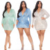 plus size Deep V Sequin Long Sleeve tight solid color Dress NSDLY118712