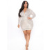plus size Deep V Sequin Long Sleeve tight solid color Dress NSDLY118712