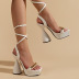 buckle square head one-word chain platform strap high-heeled sandals NSZLX118718